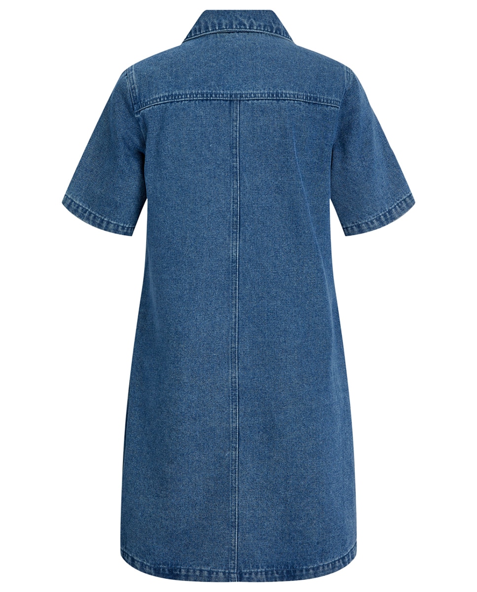 Vestido de Minissaia de Ganga com Colarinho de Camisa Azul-6