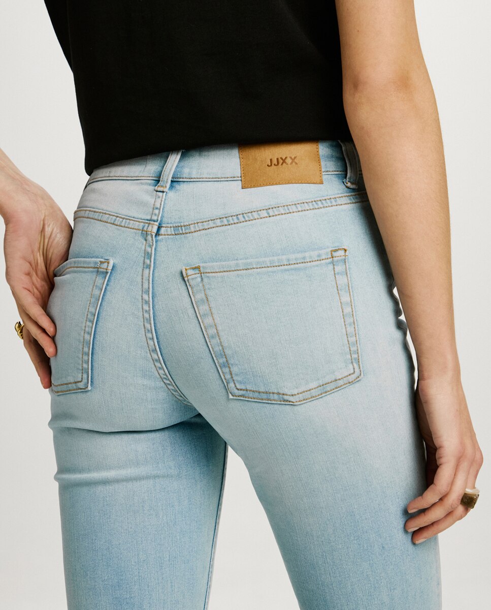 Jeans de Cintura Média Azul-claro-4