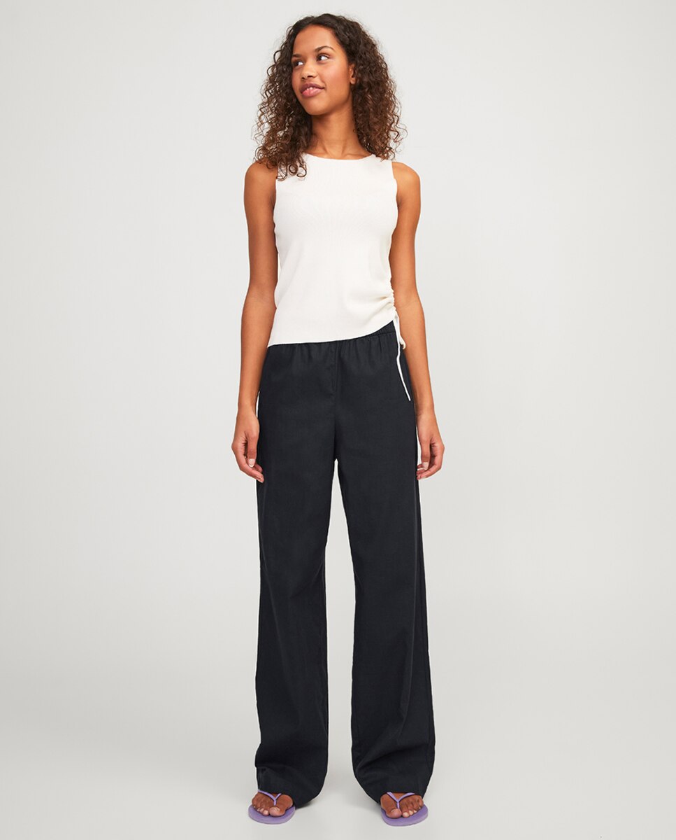 Jack & Jones - Pantalón de mujer de lino tiro alto.