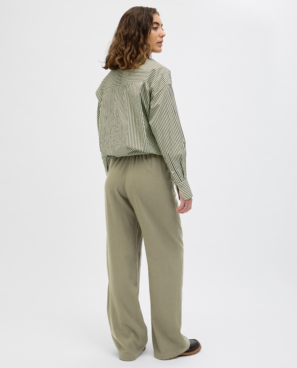 Pantalón de mujer de lino tiro alto - Jack & Jones - Verde militar Verde militar-4