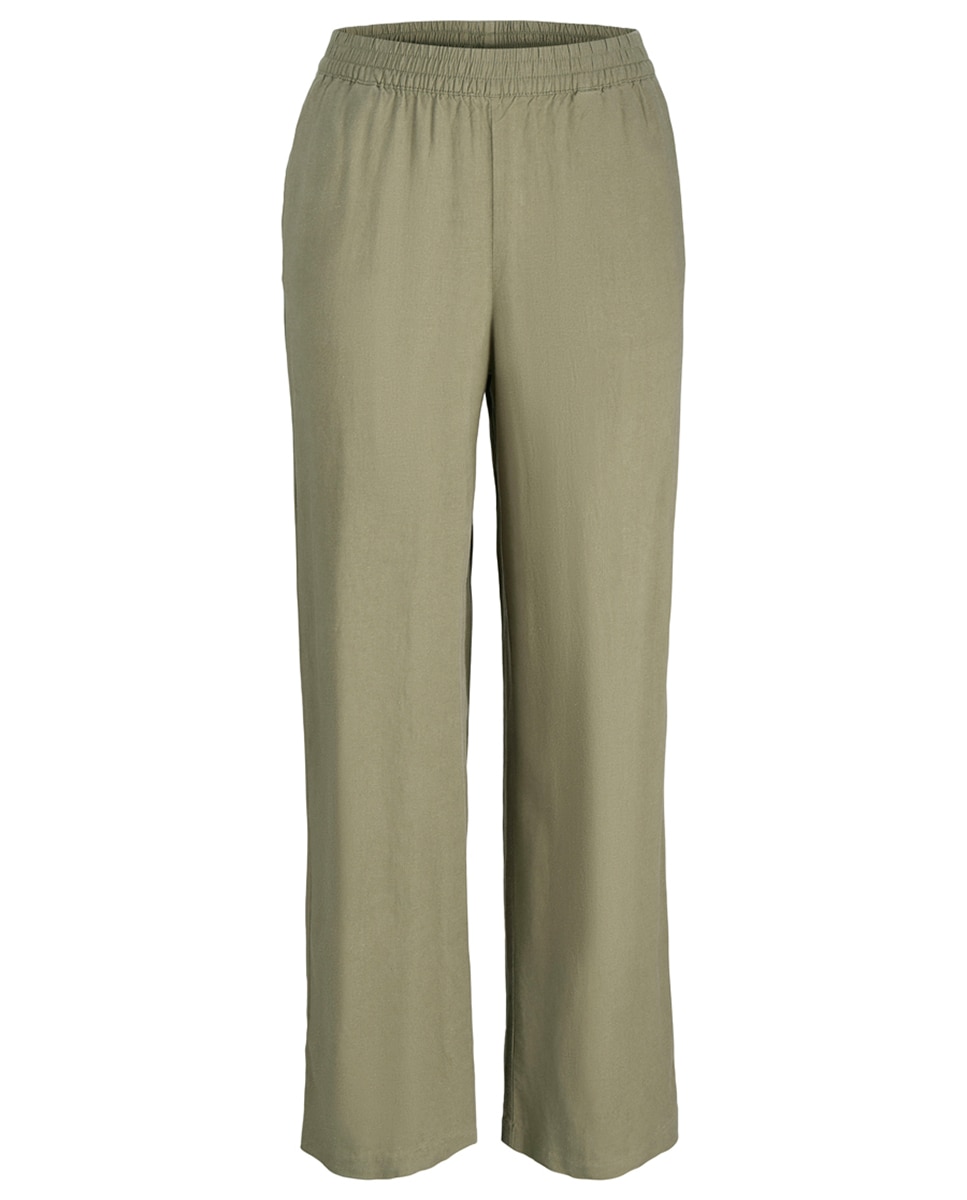 Pantalón de mujer de lino tiro alto - Jack & Jones - Verde militar Verde militar-5