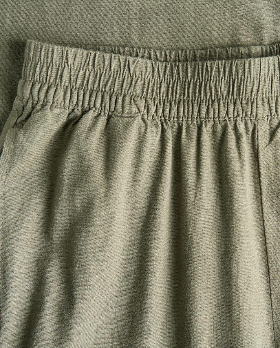 Pantalón de mujer de lino tiro alto - Jack & Jones - Verde militar Verde militar-7