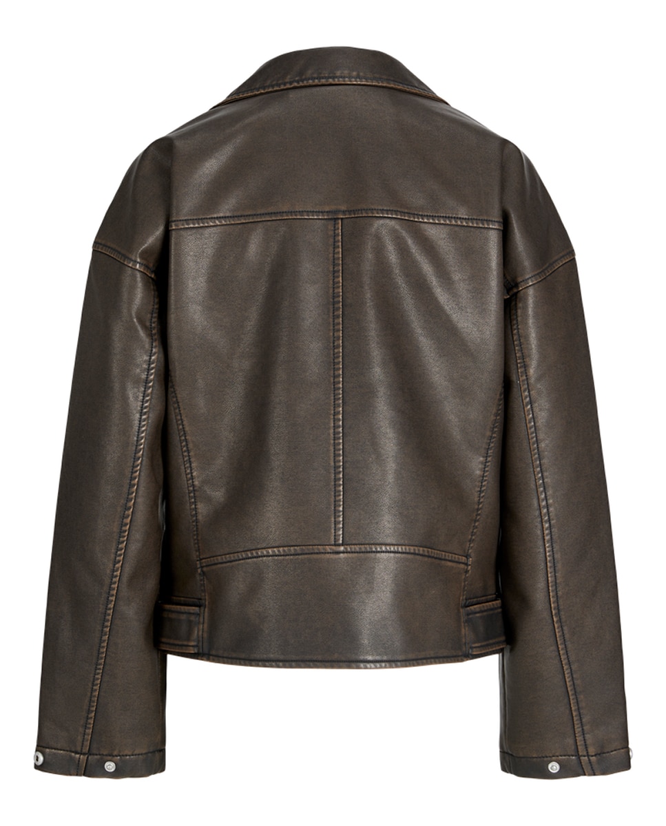 Blusão Biker com Fecho de Correr Cruzado Castanho-6