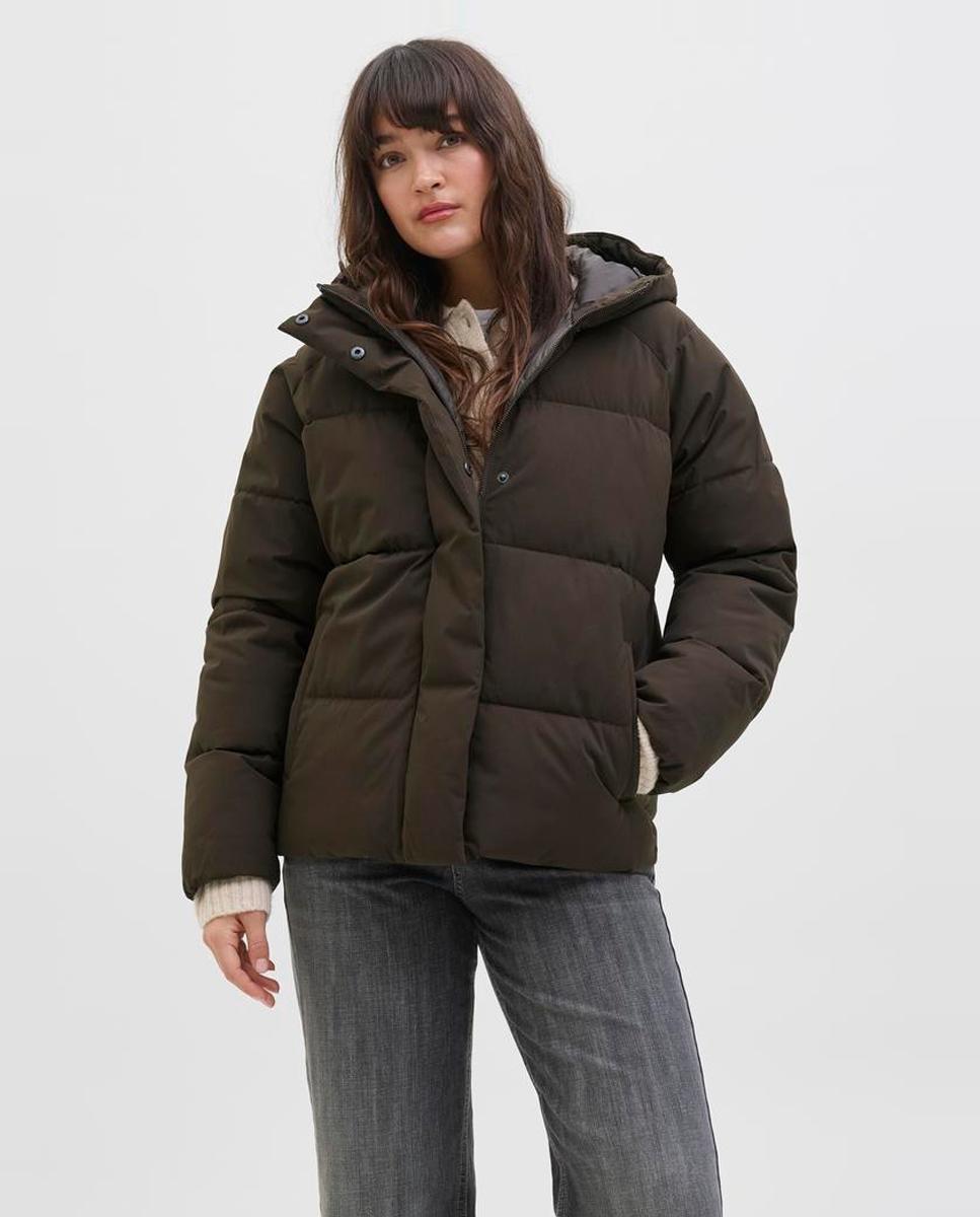 Chaqueta acolchada de mujer con capucha - Jack & Jones - Crema Marrón oscuro-1