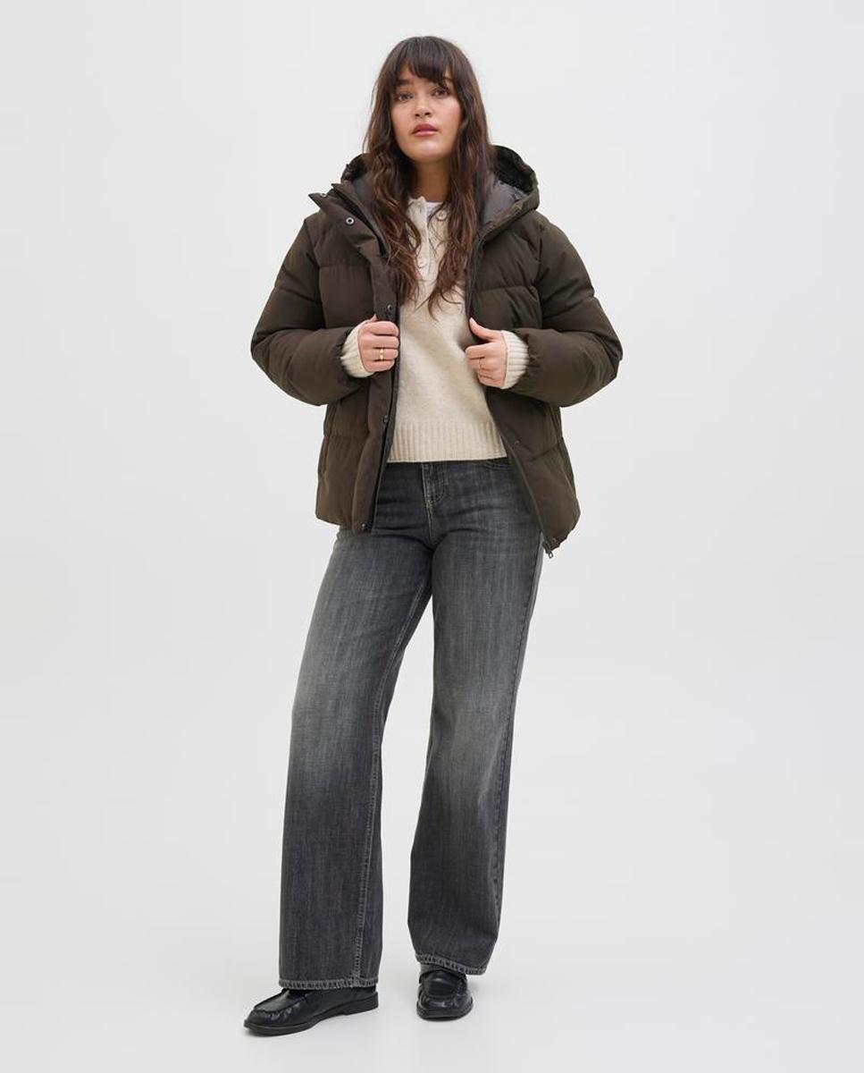 Chaqueta acolchada de mujer con capucha - Jack & Jones - Crema Marrón oscuro-2