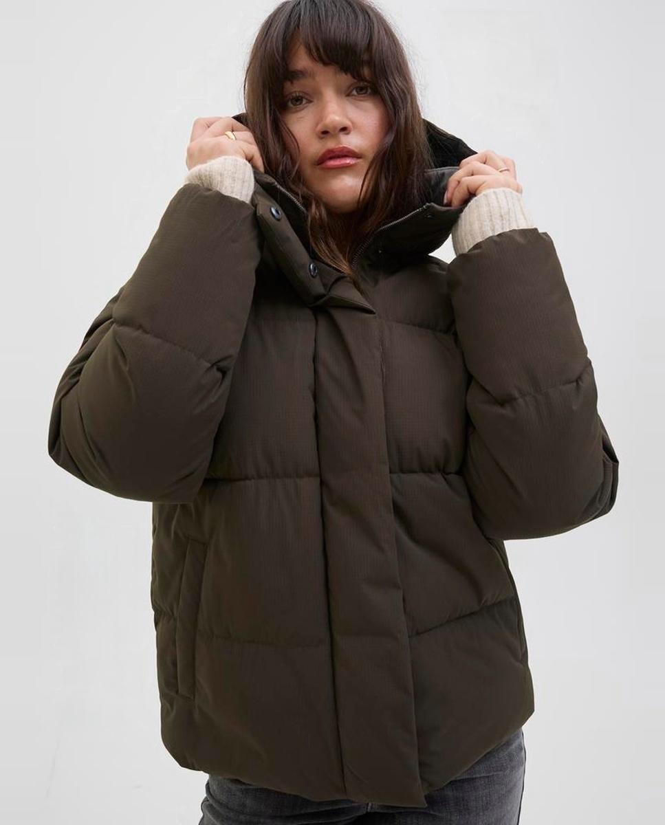 Chaqueta acolchada de mujer con capucha - Jack & Jones - Crema Marrón oscuro-4