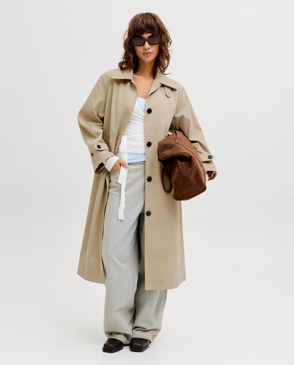 Jack & Jones - Gabardina larga de mujer con cinturón.