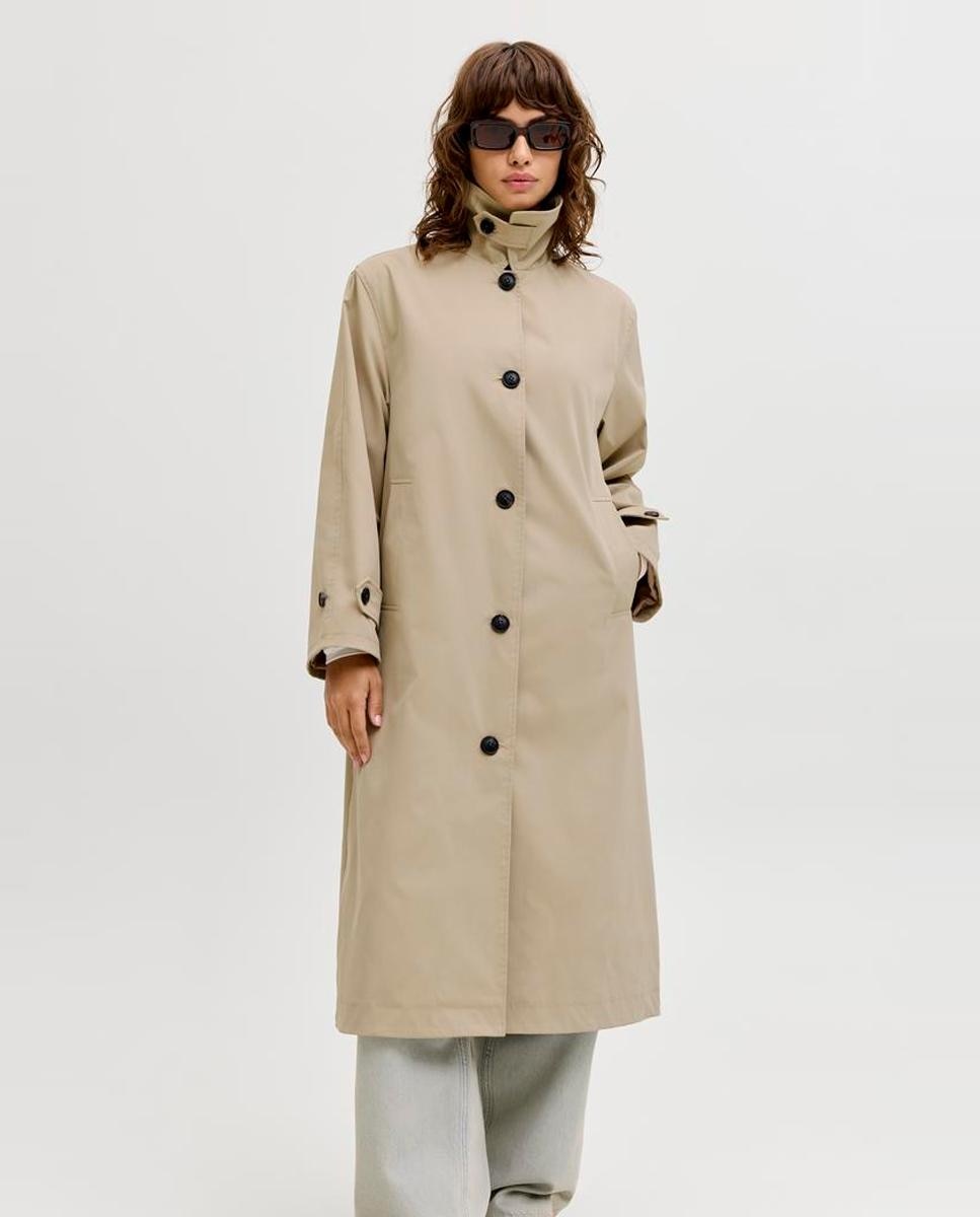 Gabardine comprida com cinto Bege-2