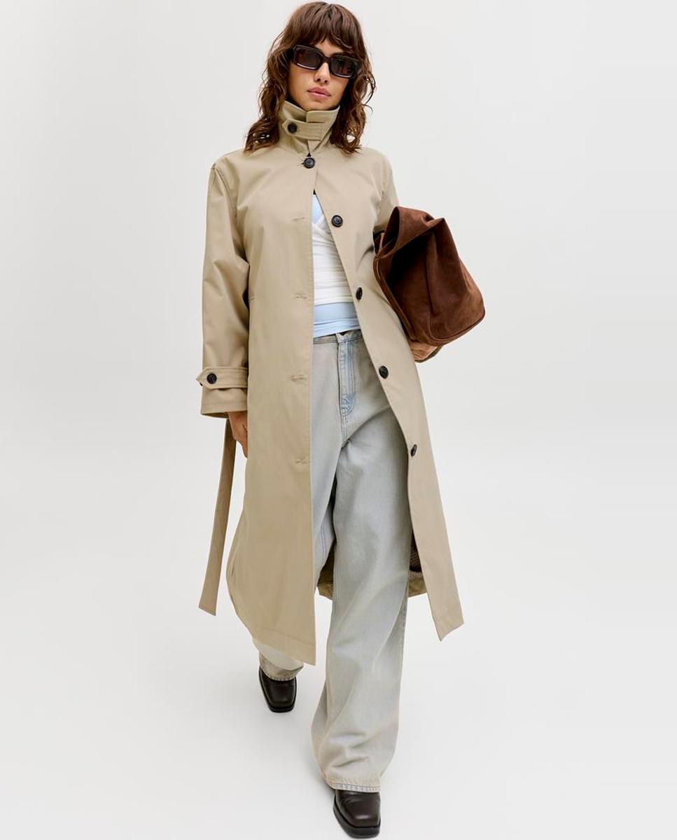 Gabardine comprida com cinto Bege-4