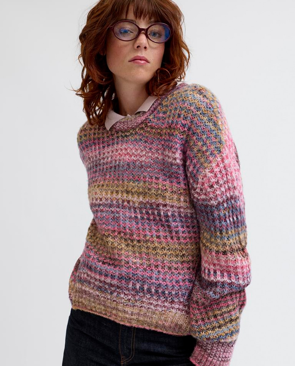 Camisola de malha com decote redondo e manga comprida Multicolor-4