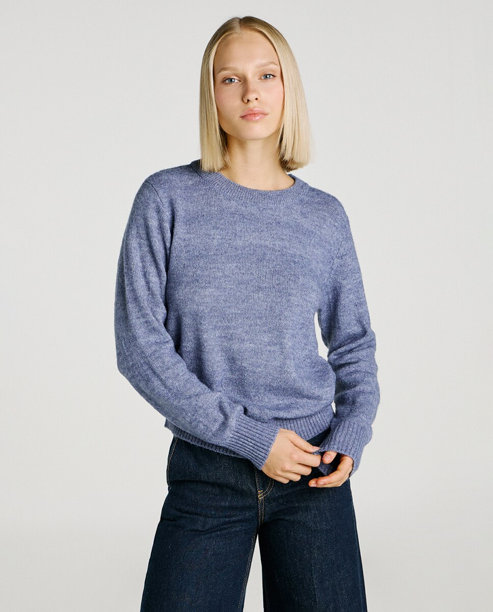 Camisola de malha lisa Azul-1