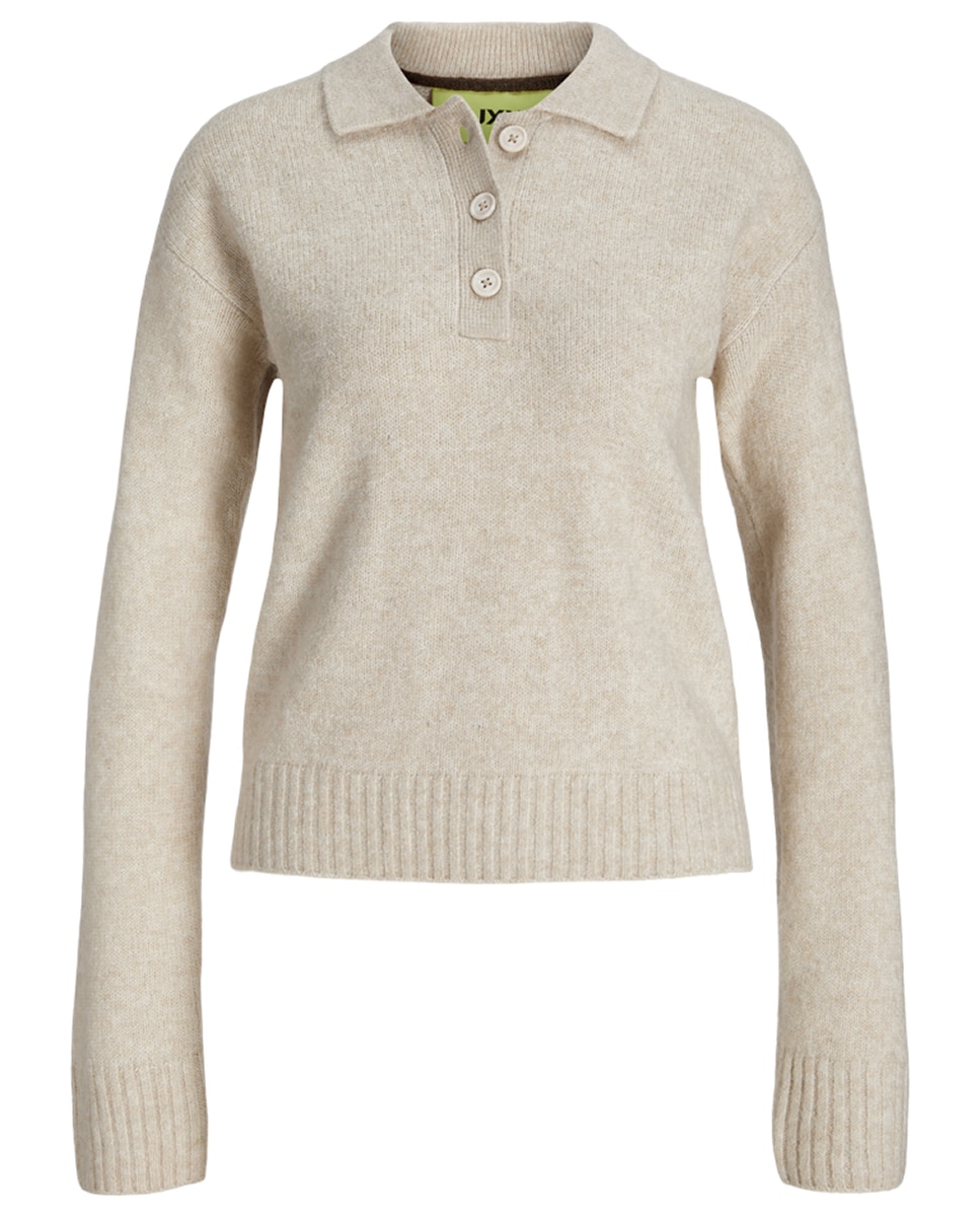 Camisola de malha com colarinho de pólo Creme-5