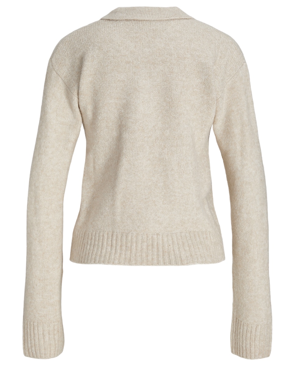 Camisola de malha com colarinho de pólo Creme-6
