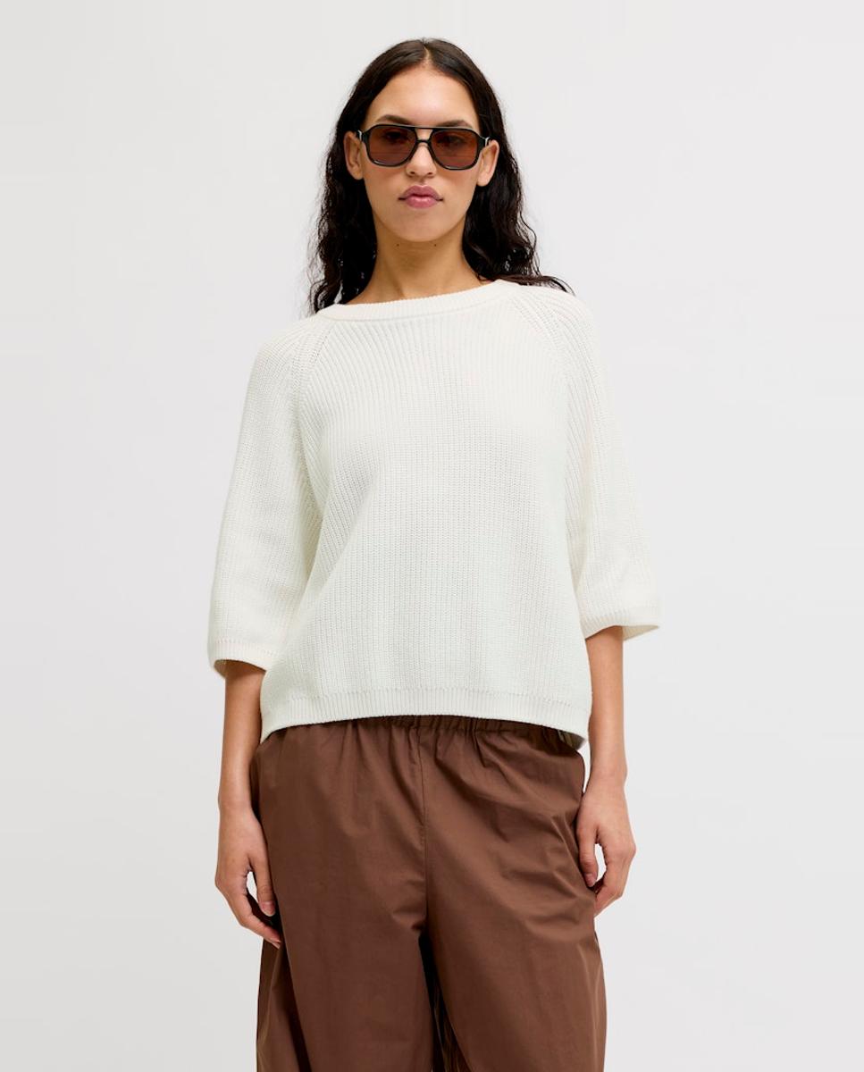 Jersey de mujer de punto con manga corta - Jack & Jones - Lila Blanco-1