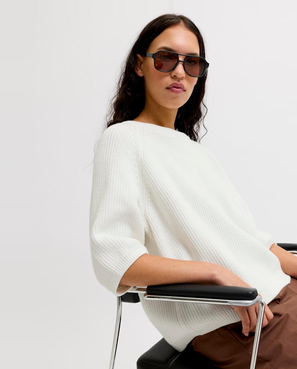 Jersey de mujer de punto con manga corta - Jack & Jones - Lila Blanco-3