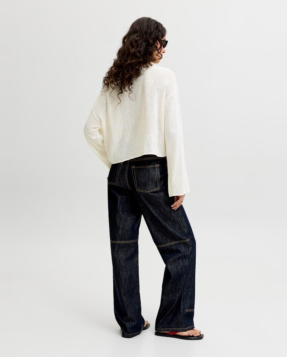 Camisola de malha com decote à barco Creme-2