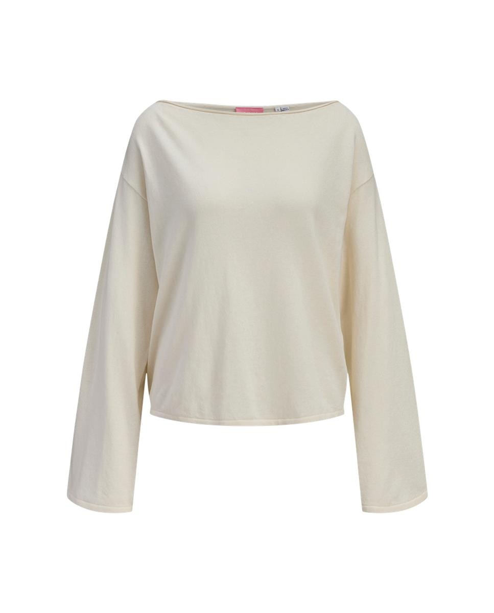 Camisola de malha com decote à barco Creme-5
