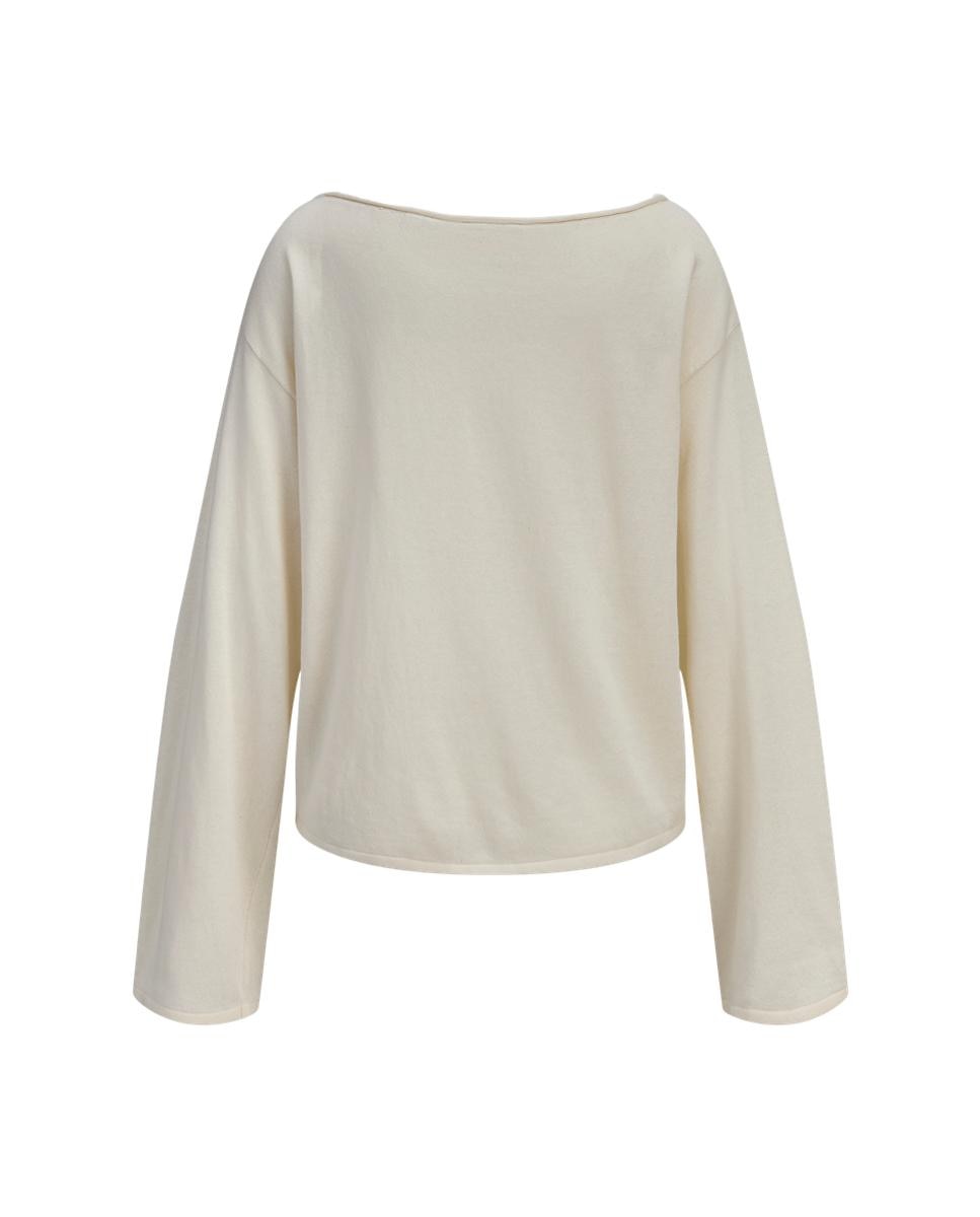 Camisola de malha com decote à barco Creme-6