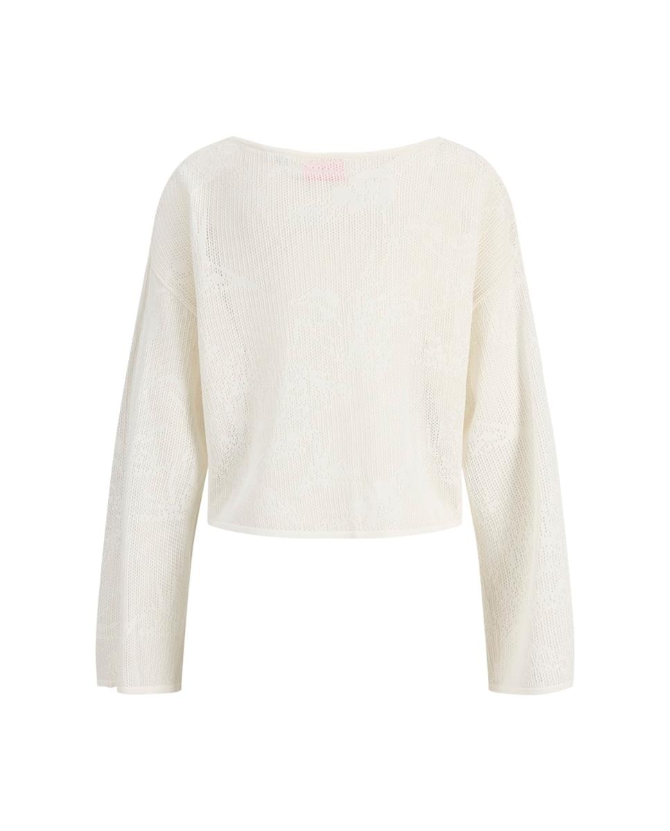 Camisola de Malha com Decote à Barco Branco-2
