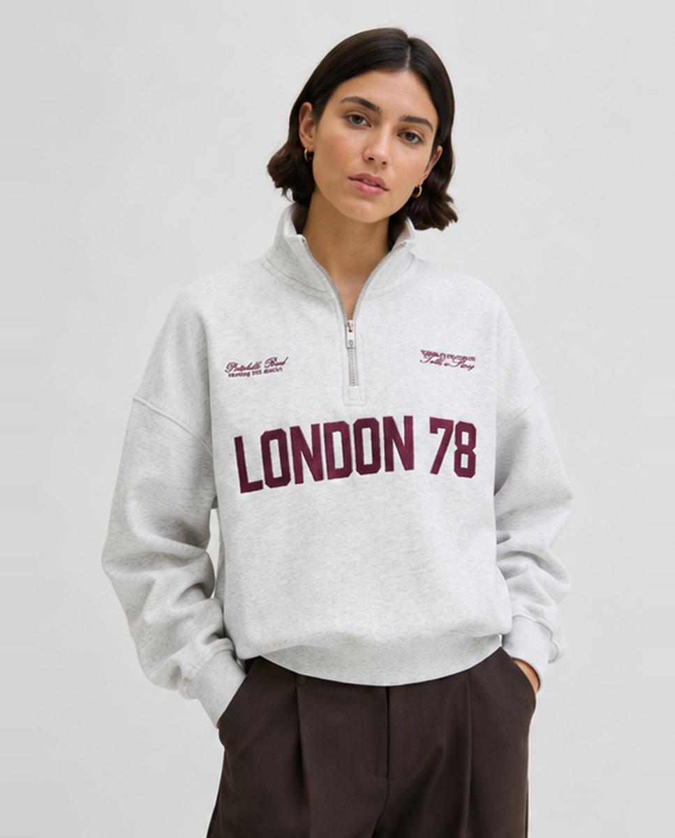 Imagen 0 de Sudadera de mujer cuello zip Gris claro