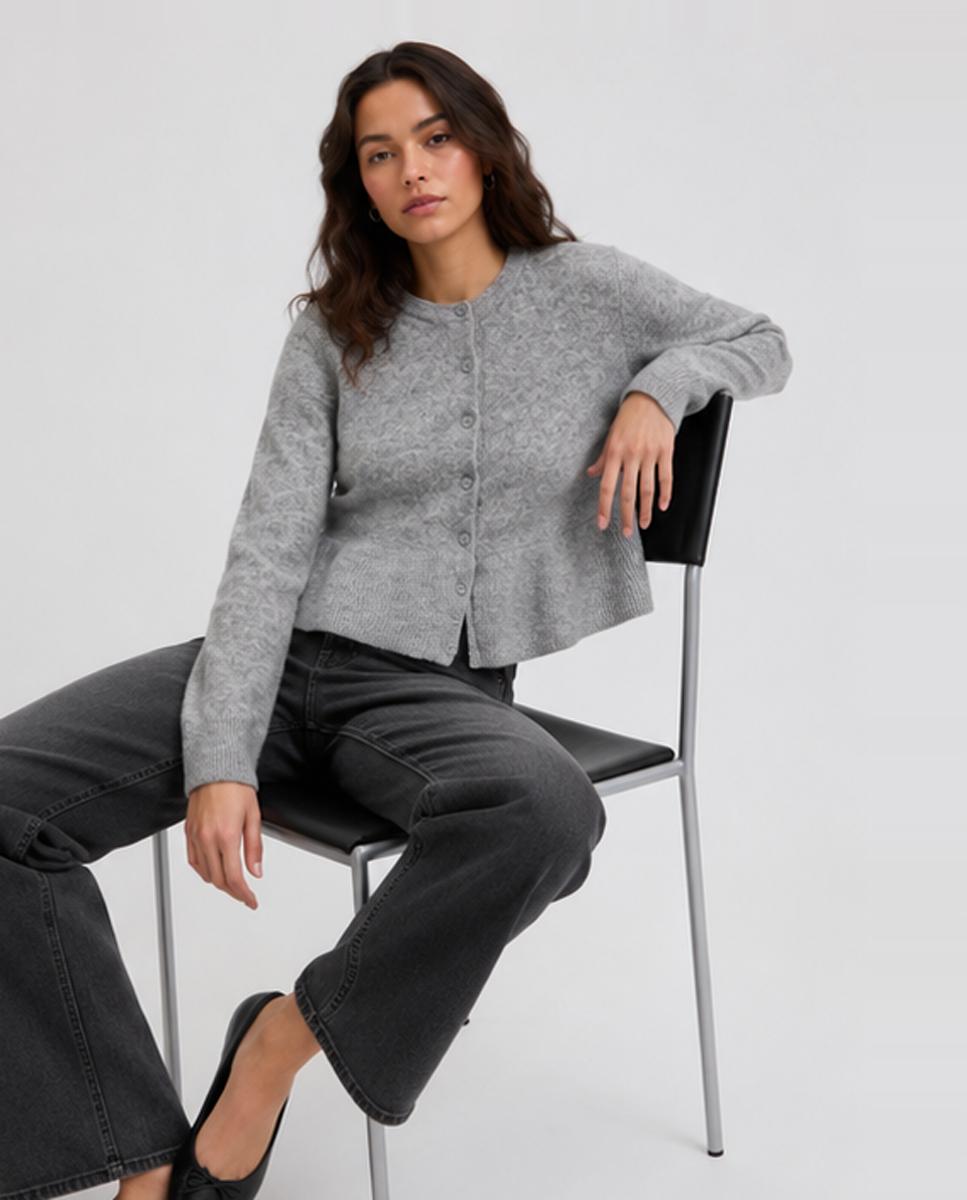 Cárdigan de mujer manga larga - Jack & Jones - Gris claro Gris claro-3