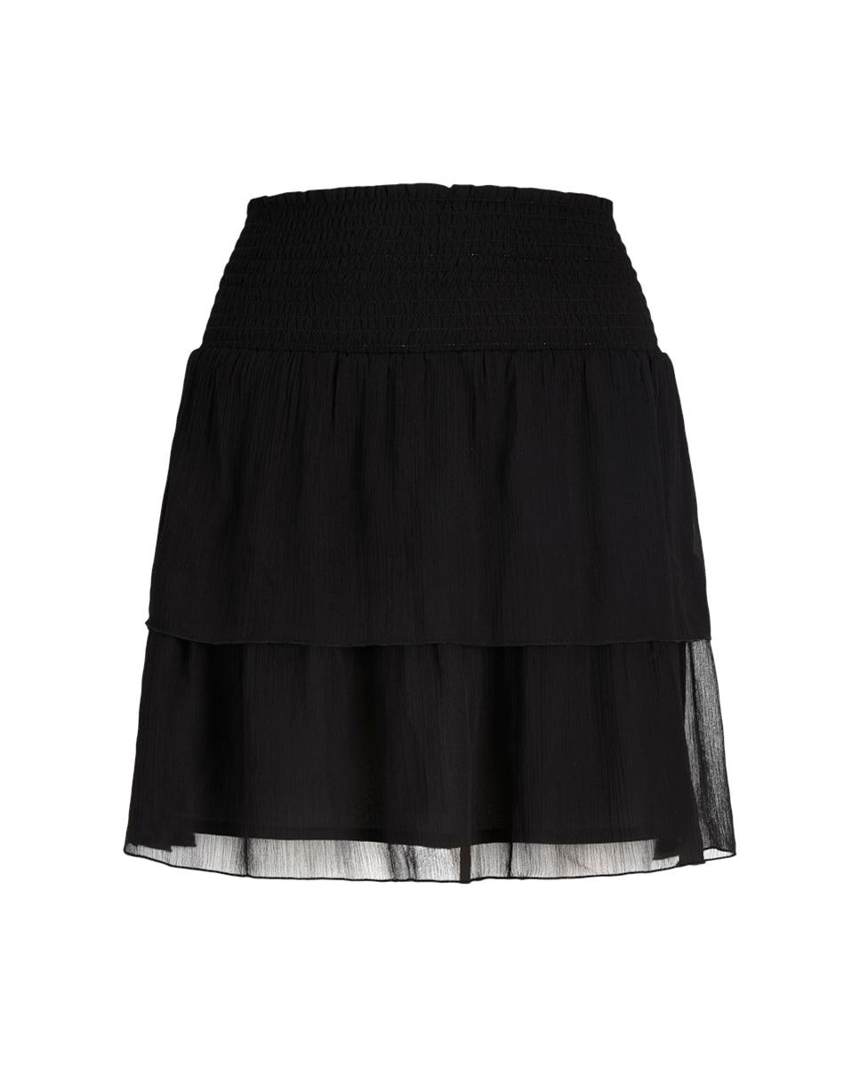 Saia Curta Ligeira com Cintura Elástica e Folhos Preto-5