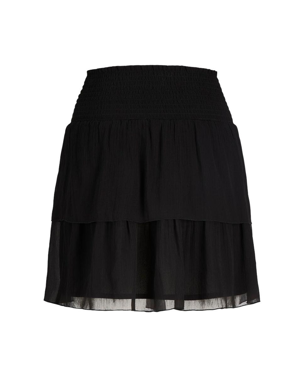 Saia Curta Ligeira com Cintura Elástica e Folhos Preto-6