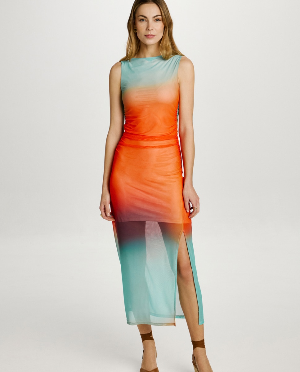 Vestido Maxi de Tule sem Mangas Rosa-2