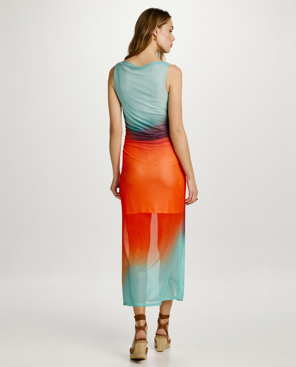 Vestido Maxi de Tule sem Mangas Rosa-4