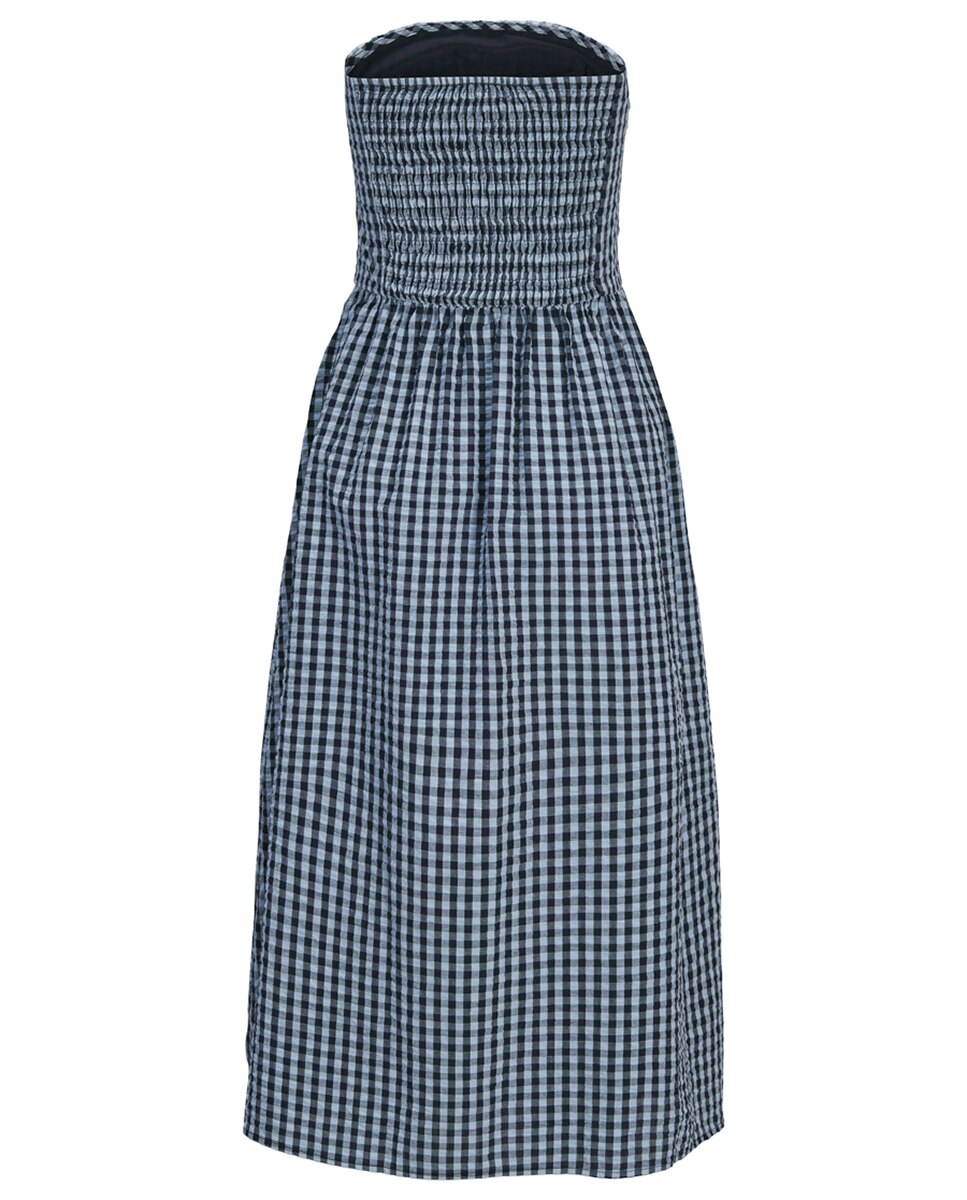 Vestido comprido com estampado vichy Azul-4