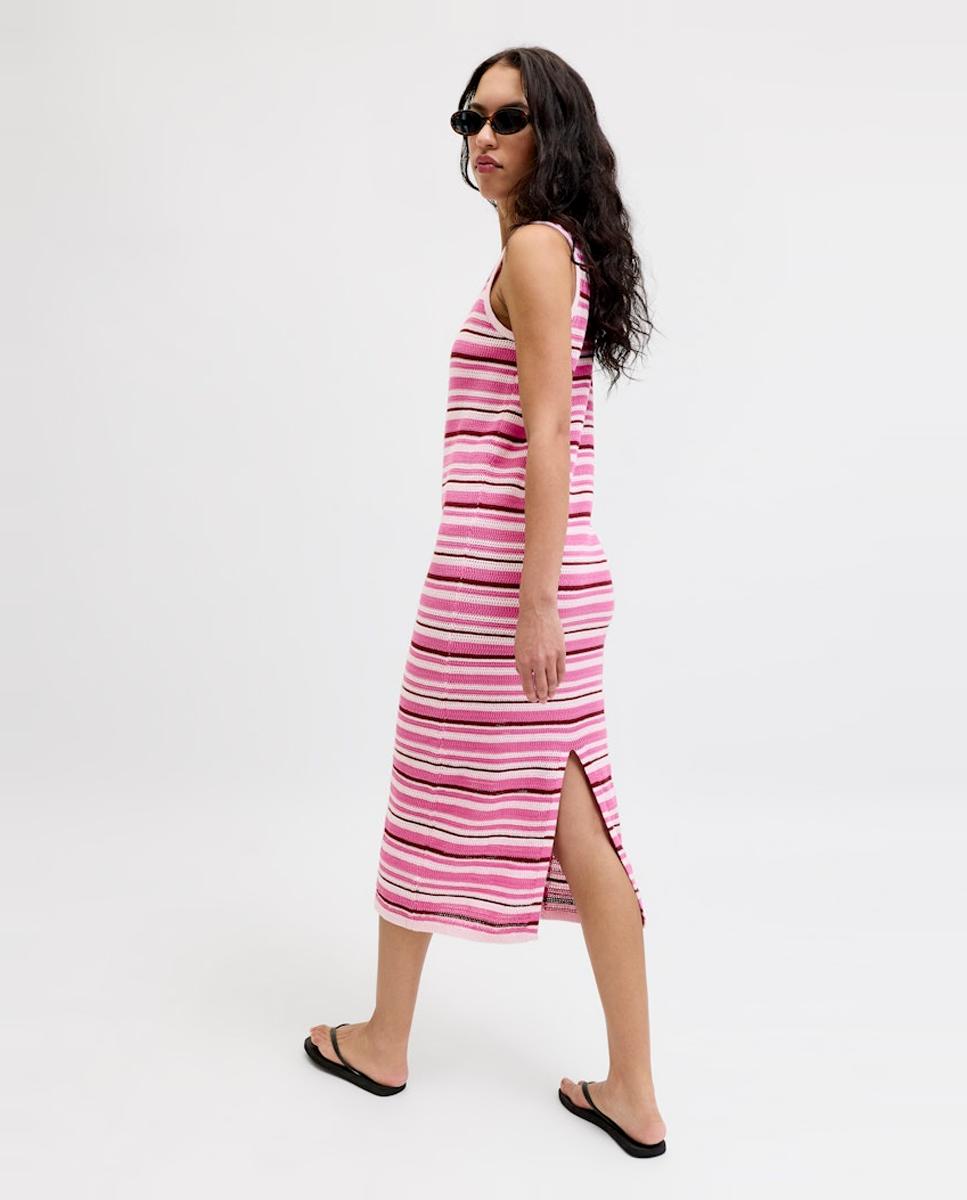 Vestido Maxi sem Mangas Rosa-4