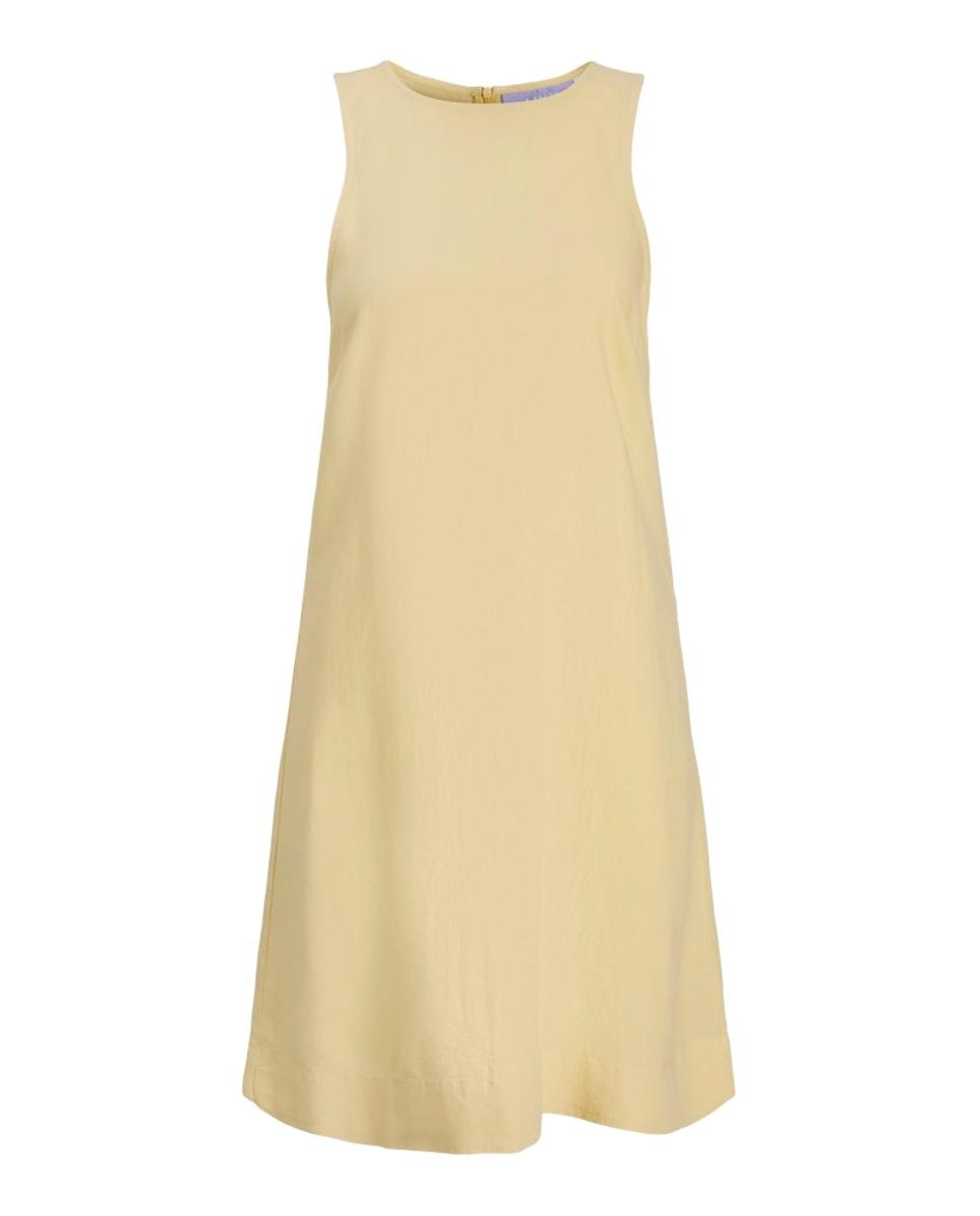 Vestido Curto em Tecido Ligeiro sem Mangas Amarelo-5