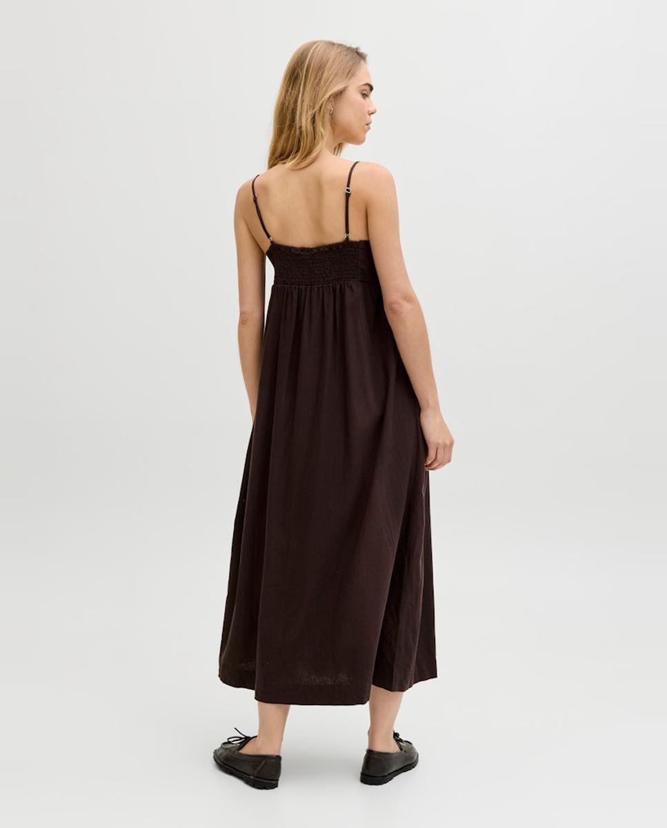 Vestido Comprido de Alças com Decote Quadrado Castanho-escuro-2