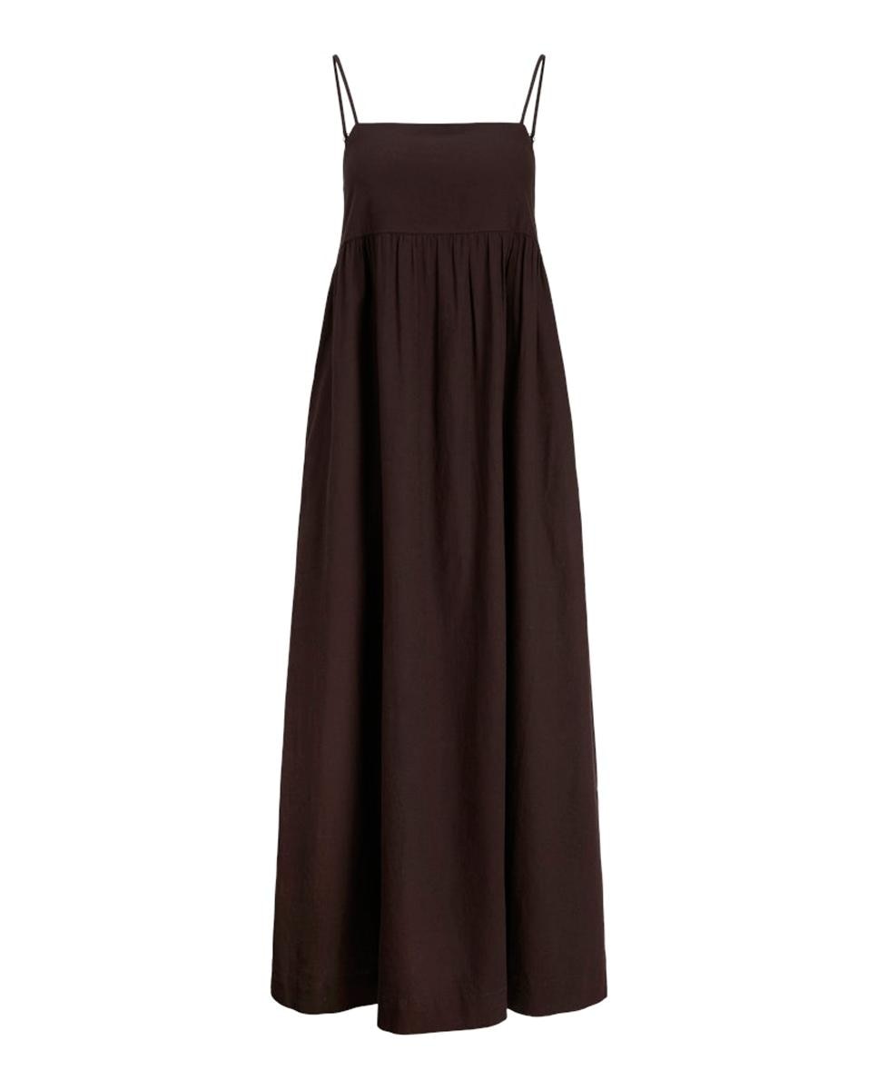 Vestido Comprido de Alças com Decote Quadrado Castanho-escuro-5