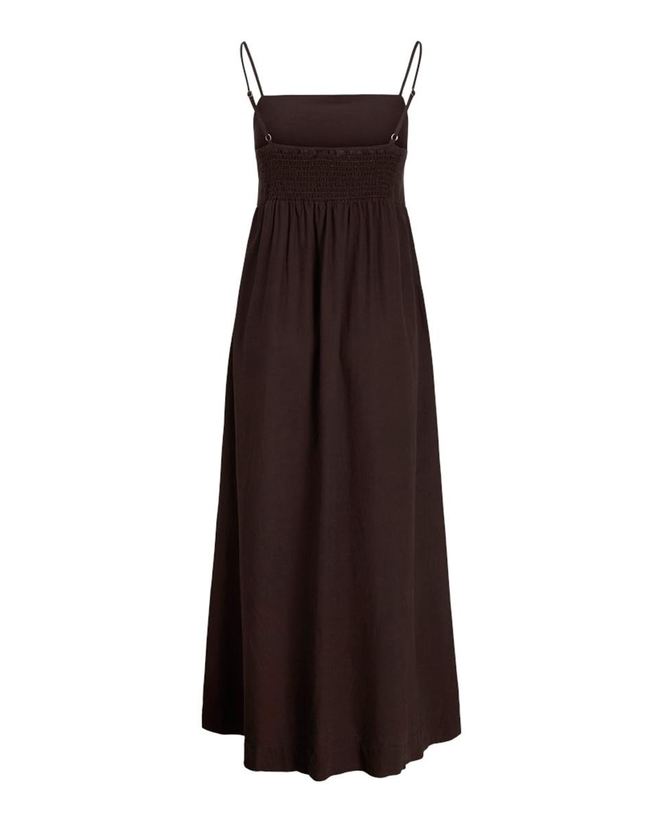 Vestido Comprido de Alças com Decote Quadrado Castanho-escuro-6