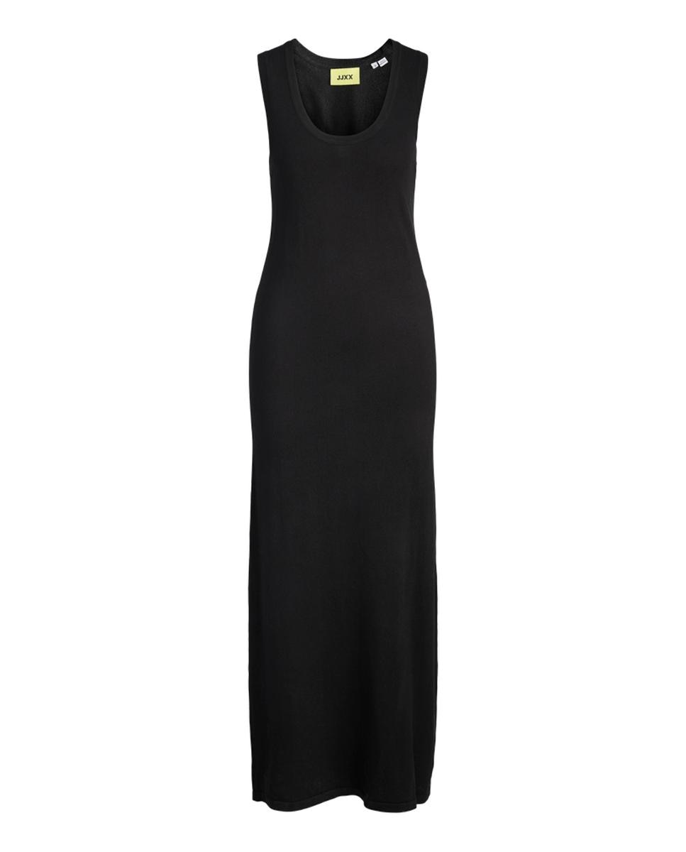 Vestido Comprido sem Mangas em Tecido Elástico Justo Preto-5