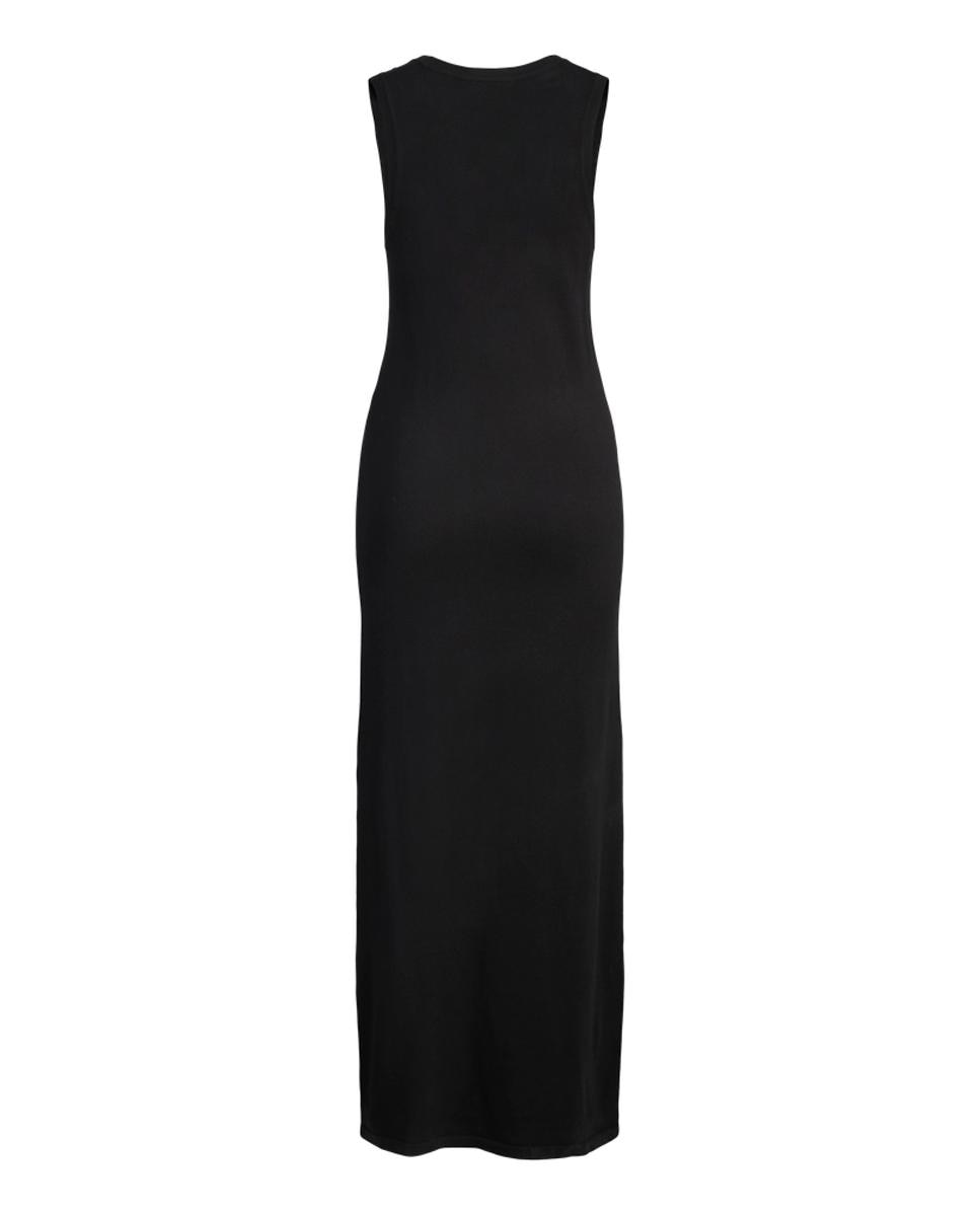 Vestido Comprido sem Mangas em Tecido Elástico Justo Preto-6