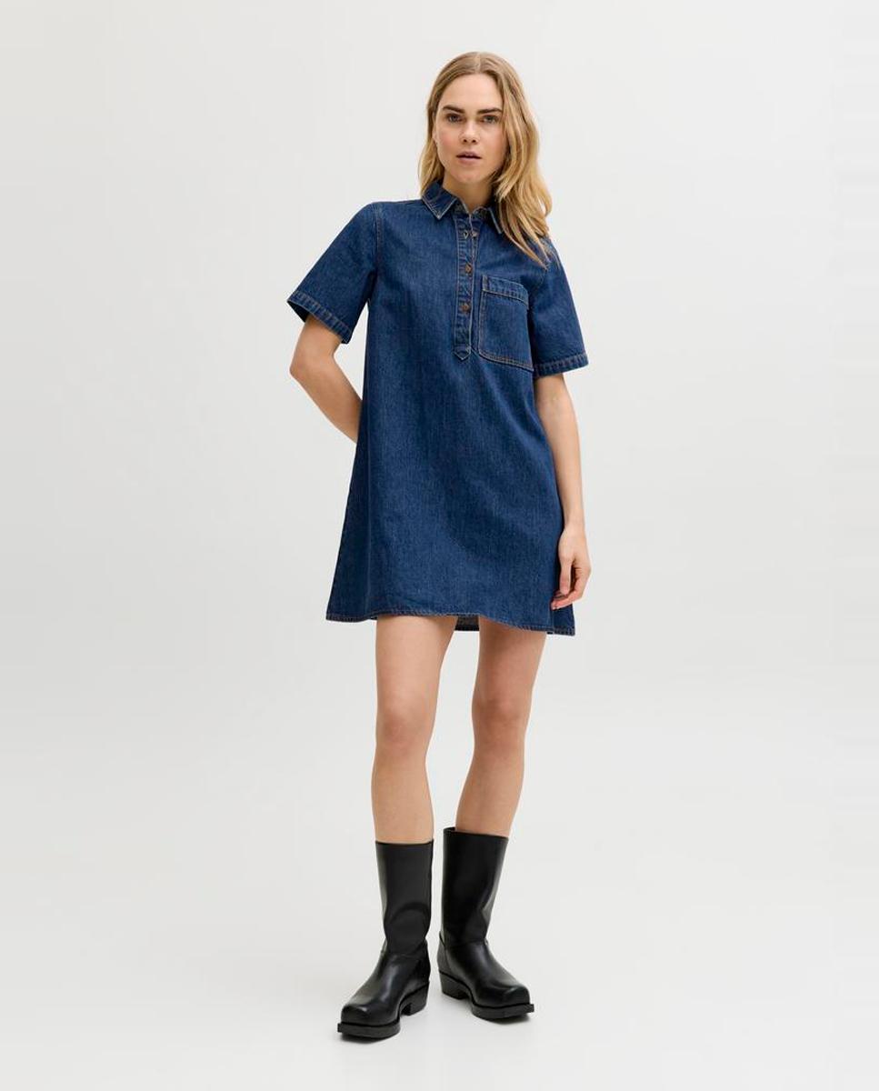 Imagem 0 de Vestido de Ganga Curto com Colarinho de Camisa