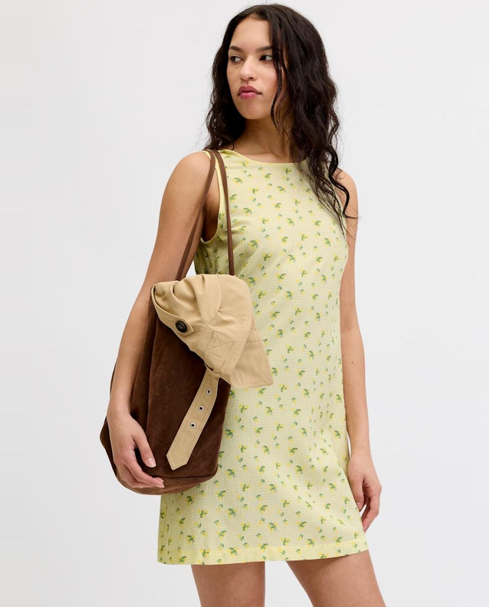 Vestido Curto sem Mangas e com Decote Redondo Amarelo-2