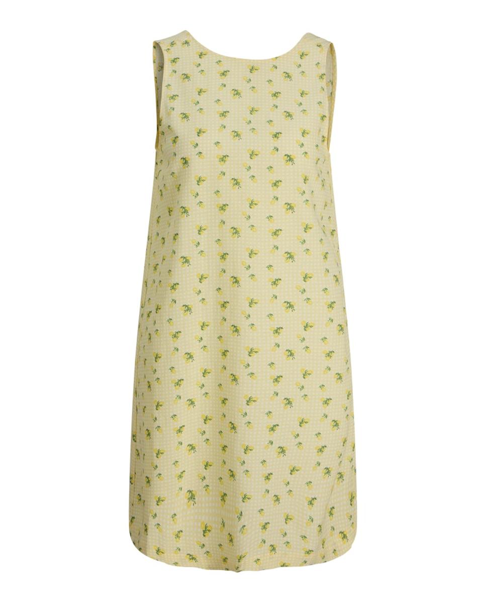 Vestido Curto sem Mangas e com Decote Redondo Amarelo-5