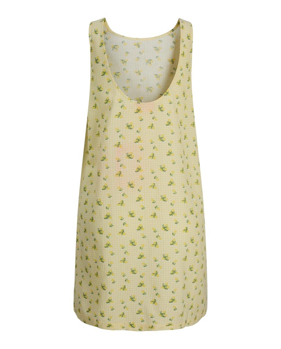 Vestido Curto sem Mangas e com Decote Redondo Amarelo-6