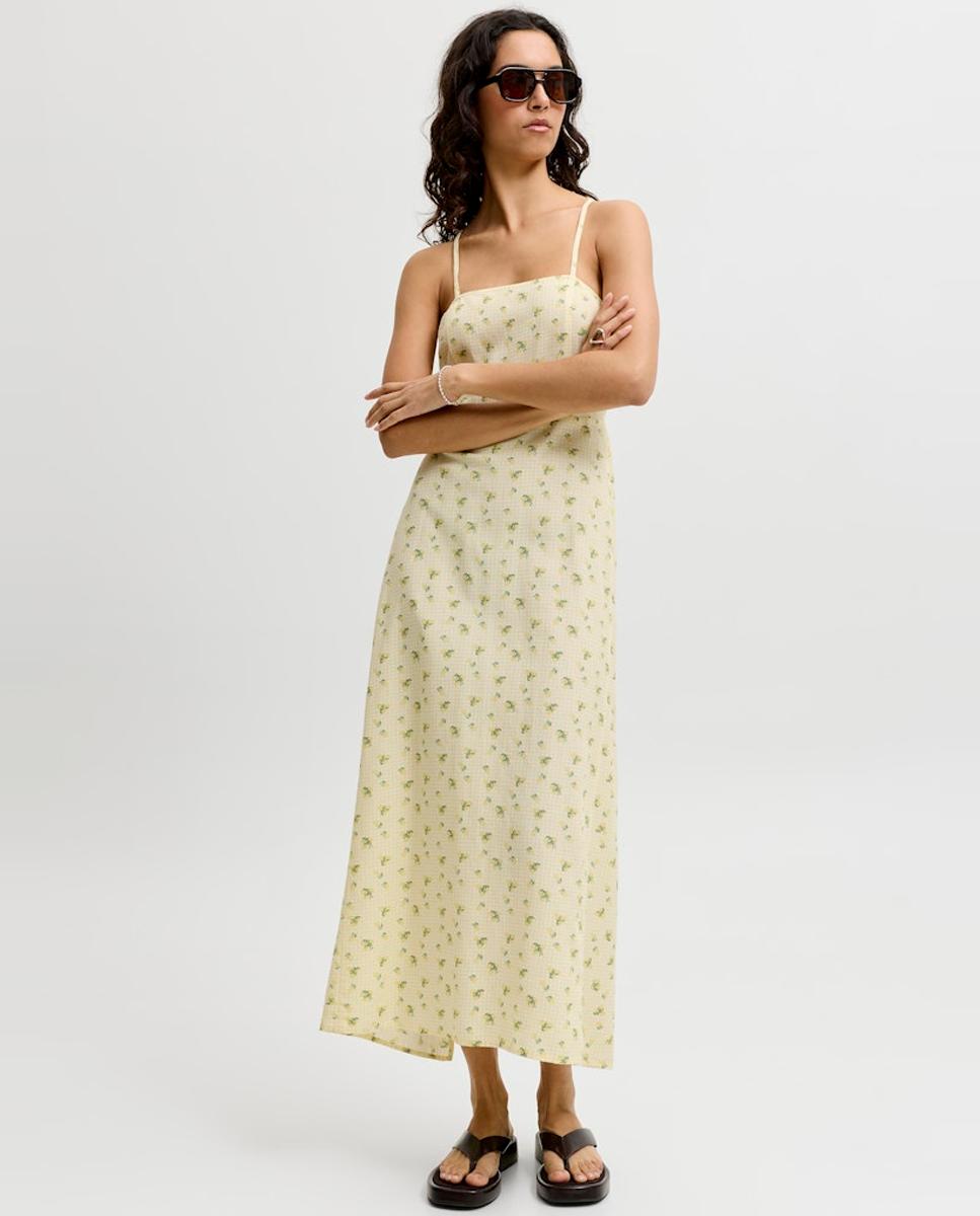 Vestido Comprido Estampado com Alças Cruzadas Amarelo-3
