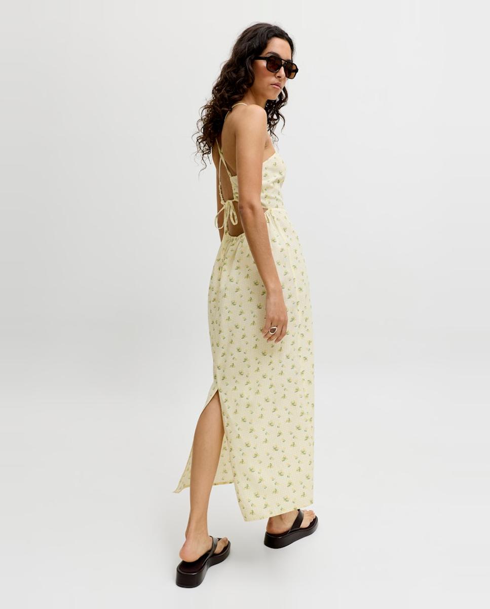 Vestido Comprido Estampado com Alças Cruzadas Amarelo-4