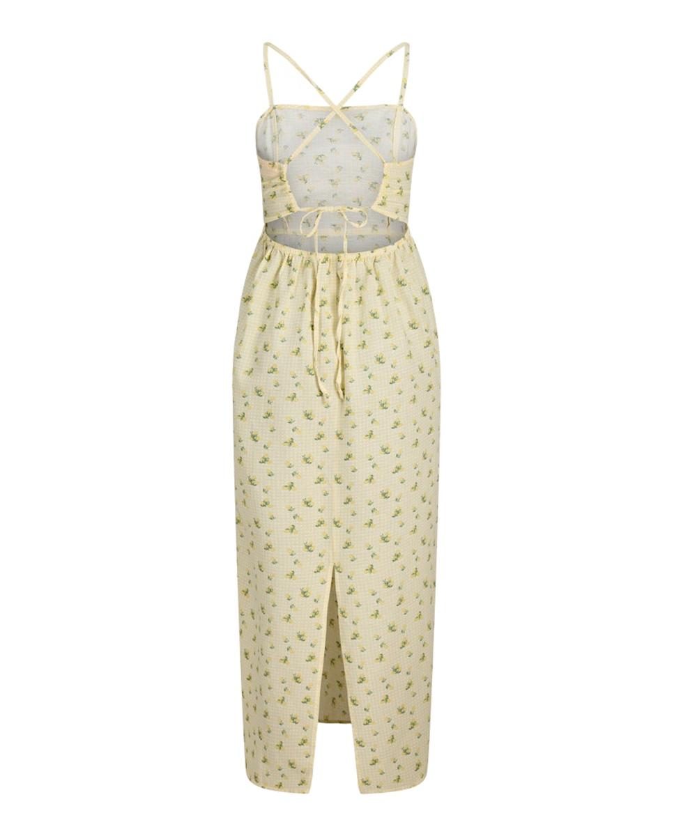 Vestido Comprido Estampado com Alças Cruzadas Amarelo-6