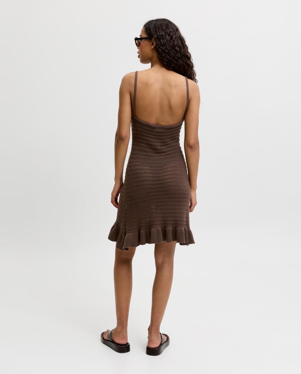 Vestido Curto de Malha com Alças Castanho-escuro-2