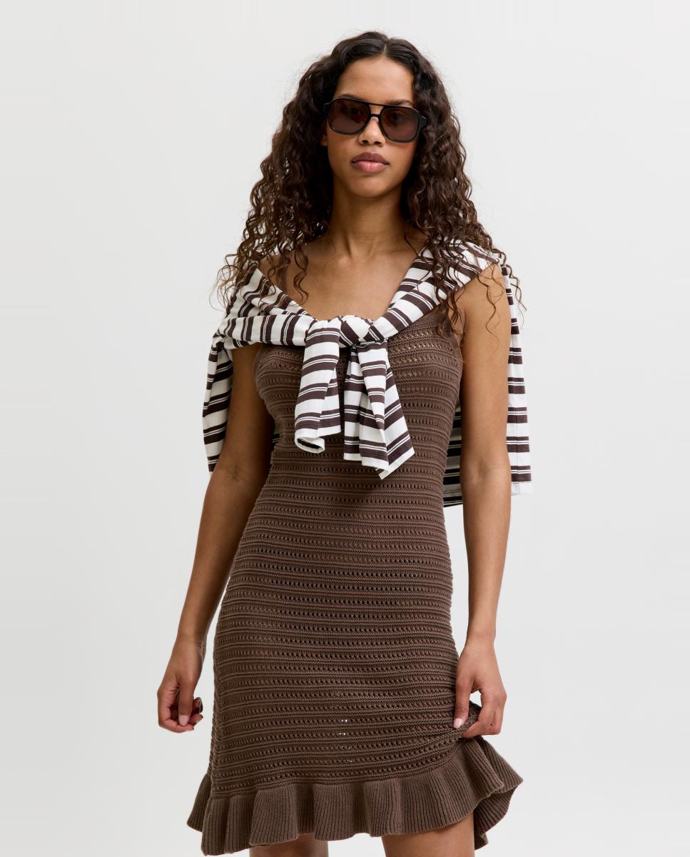 Vestido Curto de Malha com Alças Castanho-escuro-4