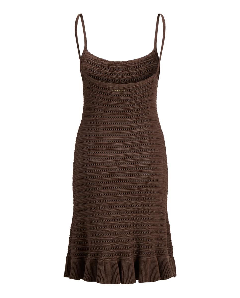 Vestido Curto de Malha com Alças Castanho-escuro-6