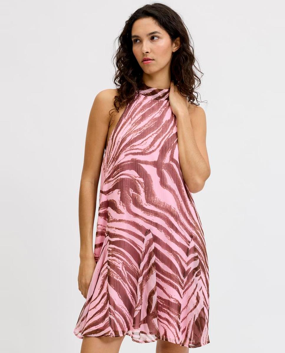 Vestido Curto Estampado com Gola Halter Rosa-2