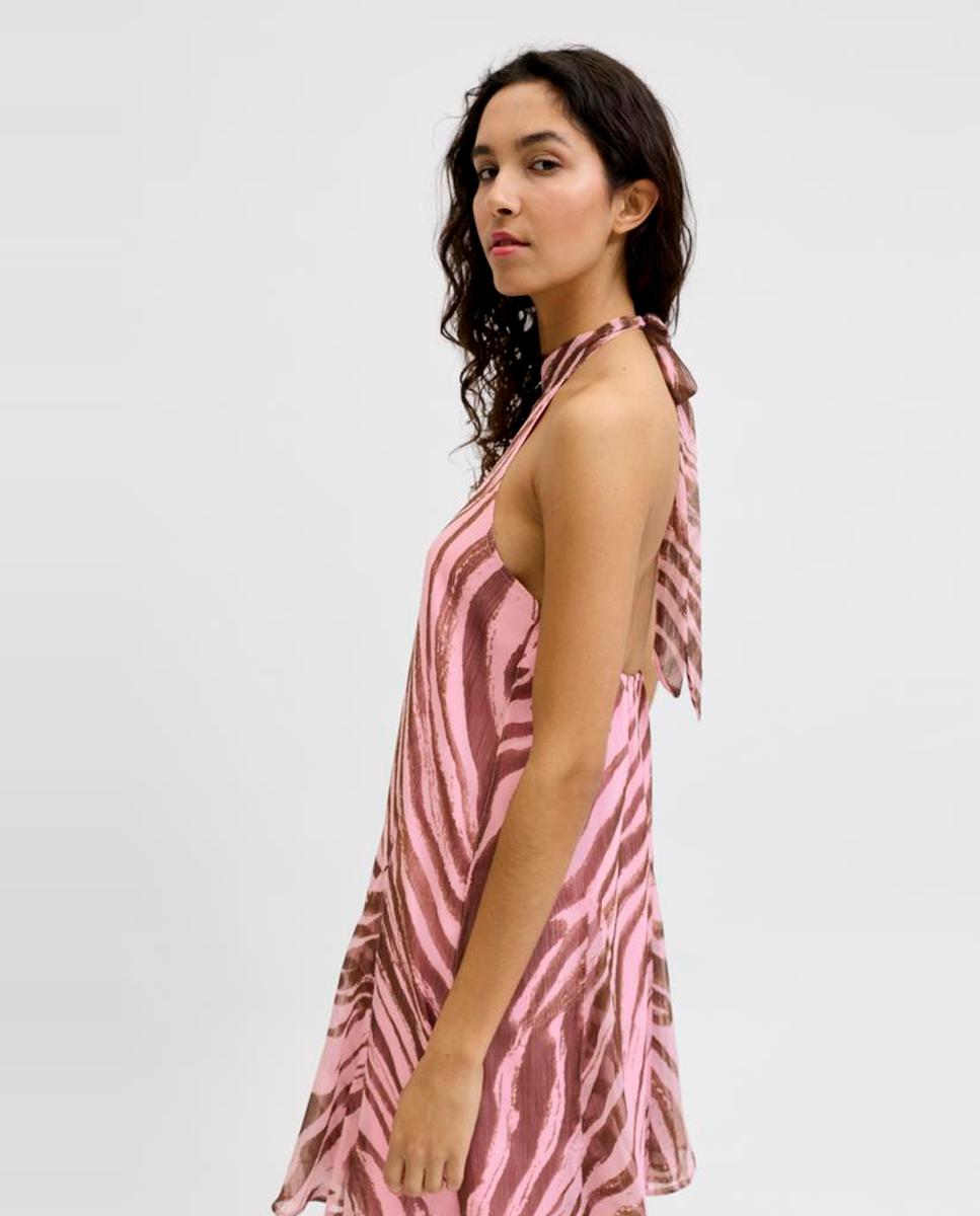 Vestido Curto Estampado com Gola Halter Rosa-4