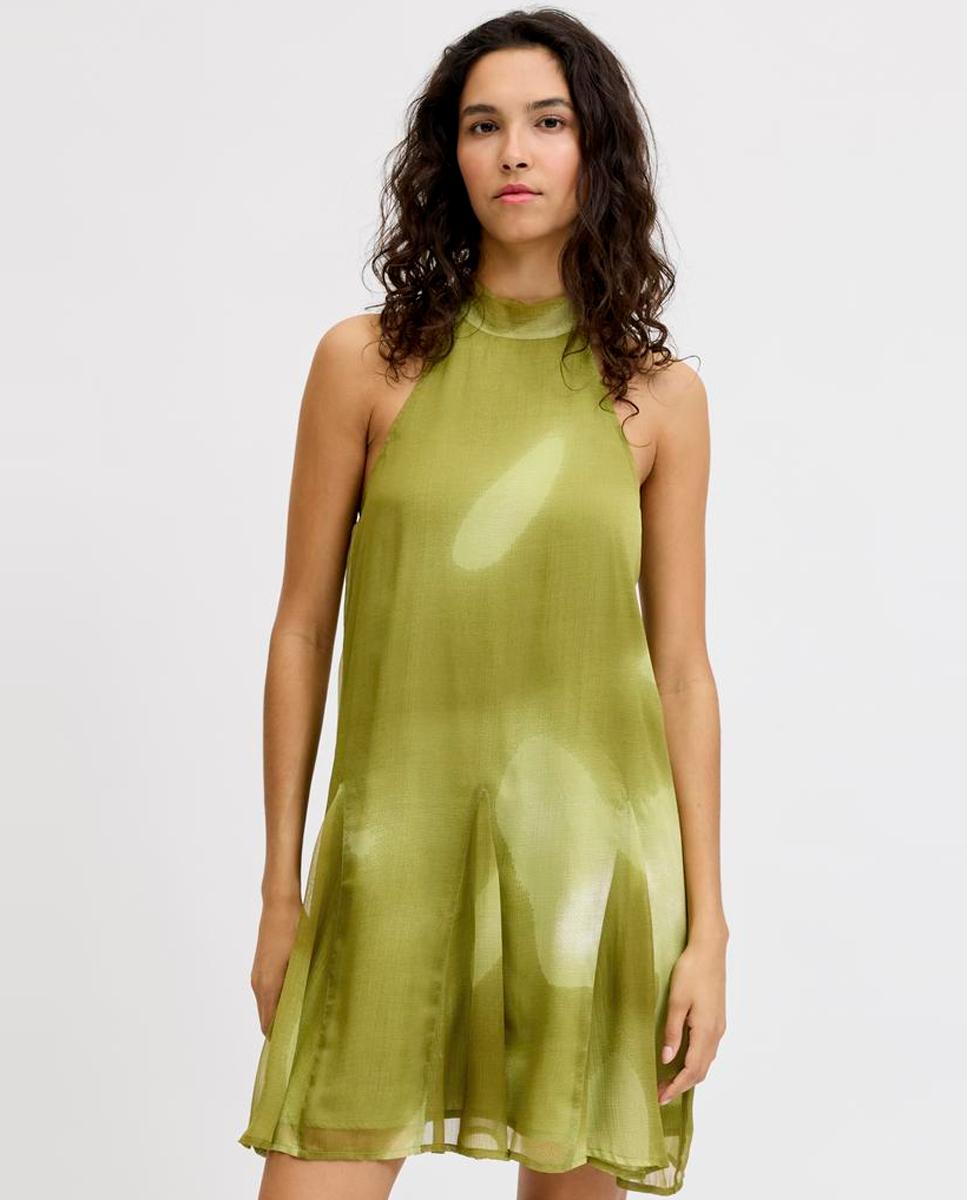 Vestido Curto Estampado com Gola Halter Verde-2